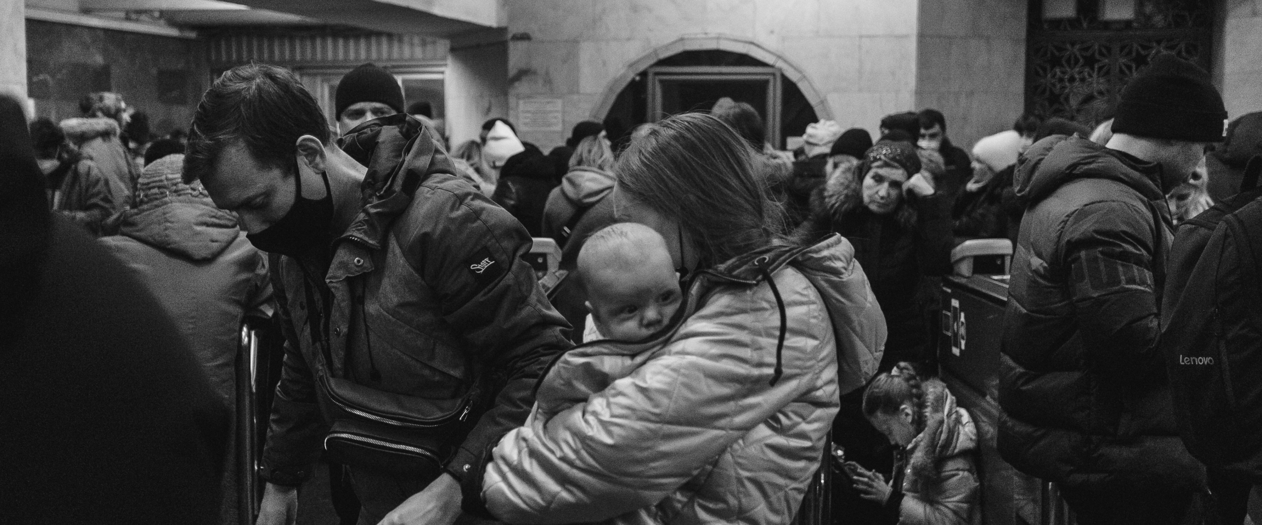crowd hiding in underground